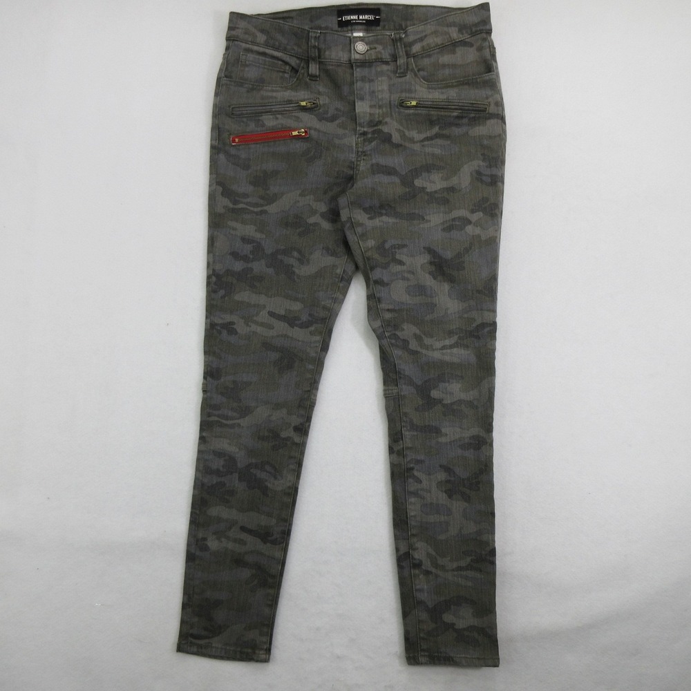 Etienne Marcel Women's Skinny Jeans Size 29 Gray Camo Moto Zipper EM7034
